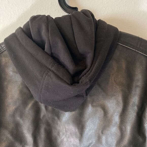 NWT Mens Pleather Moto Bomber Sherpa Lined Dark Brown Jacket - Picture 11 of 11